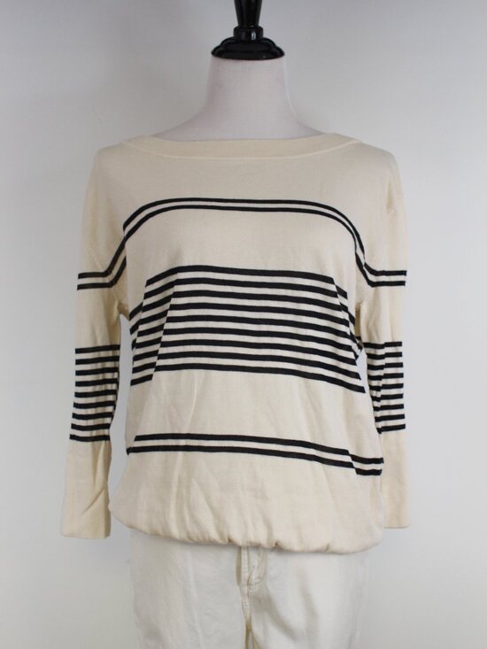 Autumn Cashmere Sweaters - Autumn Cashmere Stripe Boat Neck Sweater Cream Black‎ Parisian Euro Summer M